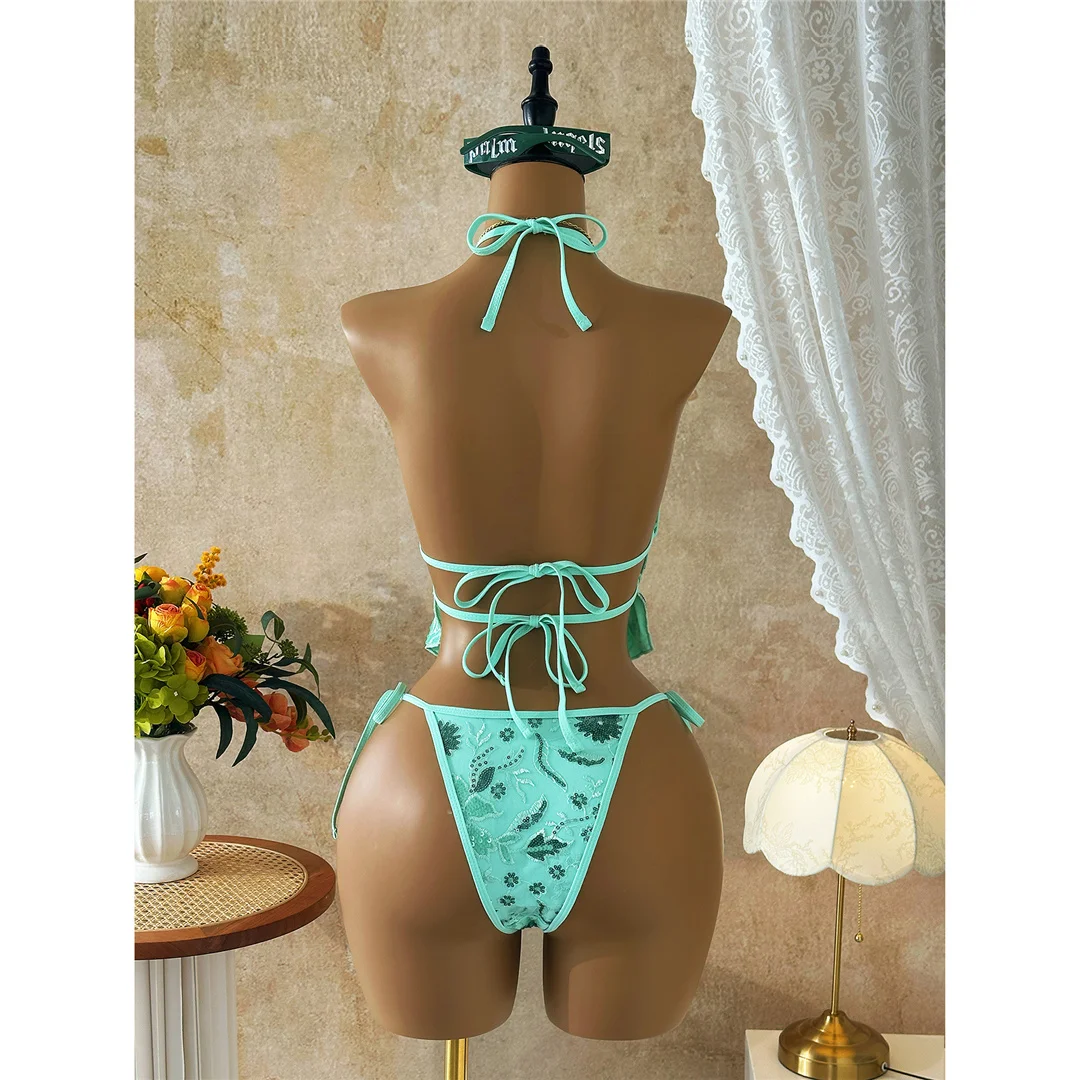 Glitzer-Pailletten-Bedruckter Tankini-Neckholder-Bikini Damen-Badeanzug Zweiteiliger Bikini-Set Badebekleidung Badeanzug Schwimmen V8067 – Detail 14