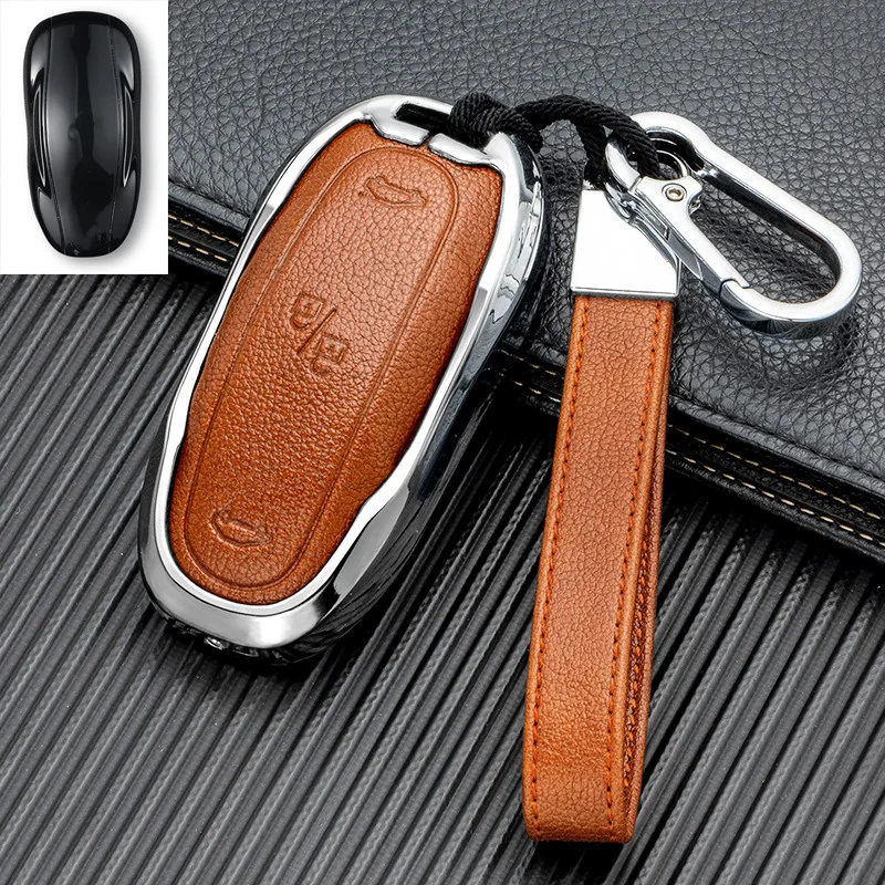 Car Key Case Cover with Belt Aluminum Alloy Key Shell Storage Bag Protector for Tesla Model S Model 3 Model X Accessories