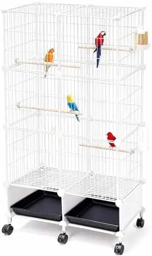 

Bird Cage with Detachable Sand & Heels, Parakeet Cage with Slide-Out Tray, Wooden Perch, Rolling Stand, Side Flip Bird Parrot Co