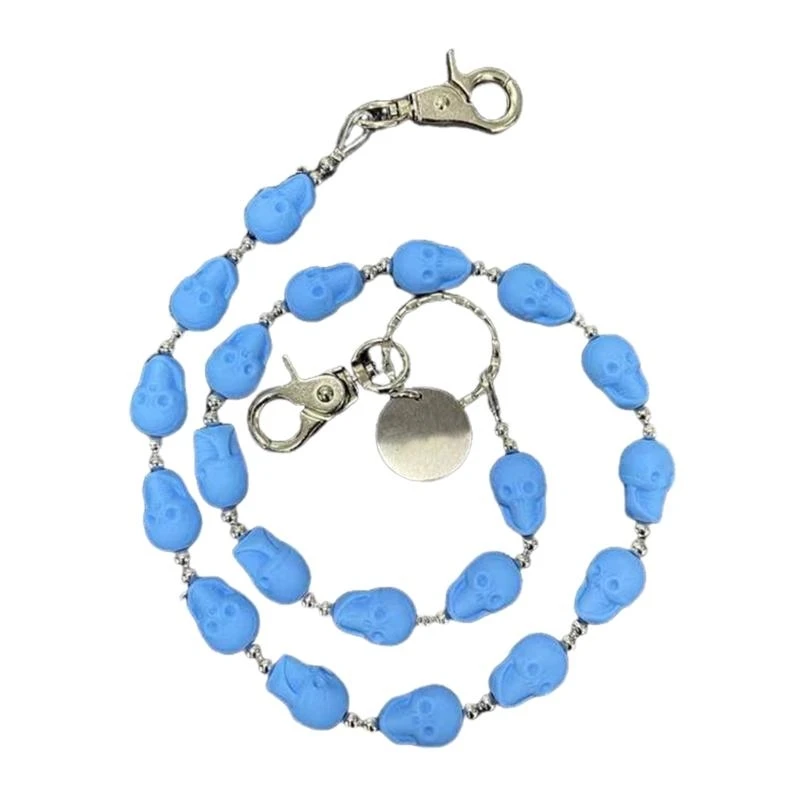 C1FC Stylish Blue Acrylic Skull Chain for Pants Versatile Metal Accessory Suitable for Hip Hop and Punk Fashion Lovers