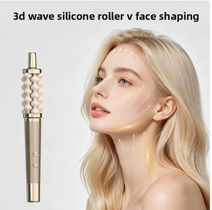 3D wave rotating silicone massage stick cross-border handheld massager, home facial V face shaping soothing care