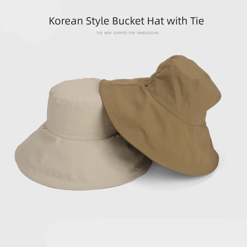 

Casual Lace Up Women Fisherman Hat Solid Color Ribbon Sunshade Hat Sun Protection Wide Brim Summer Sun Hat Outdoor