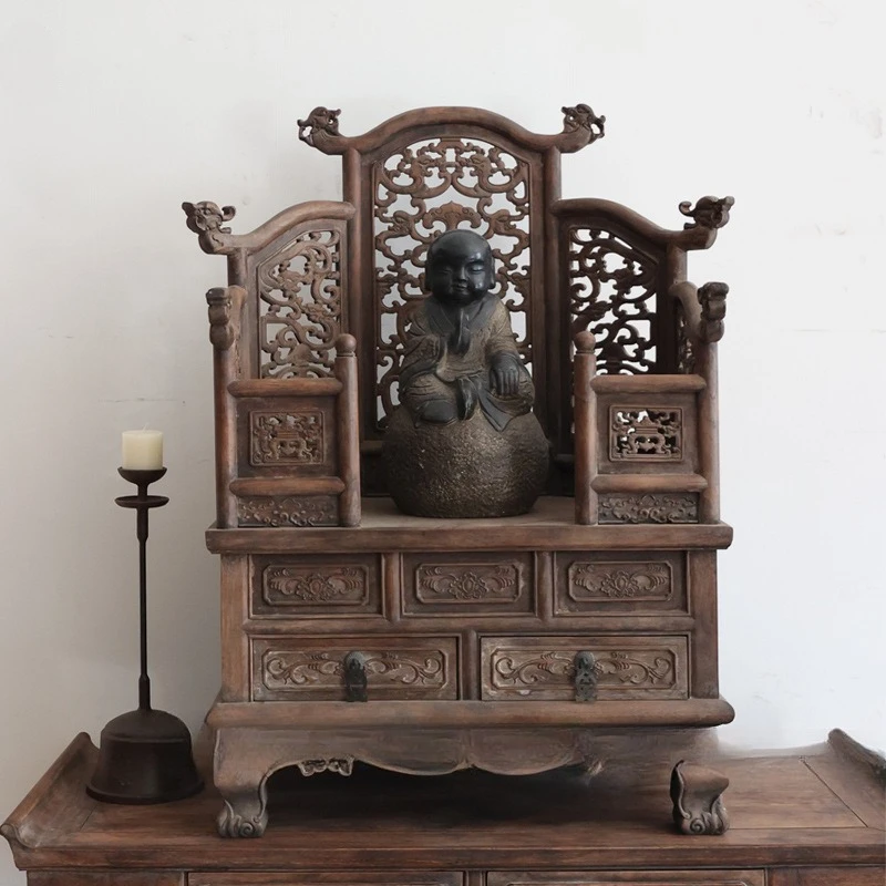 Buddhist niche solid wood Chinese table seat antique and old objects Ming and Qing classical Buddhist table folk ornaments