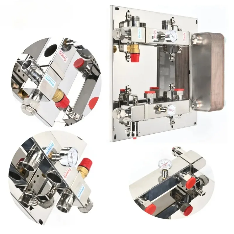 Stainless Steel Manifold Kit with Temperature Gauge / Mixing Pump / Boiler Valve and Vent Valve