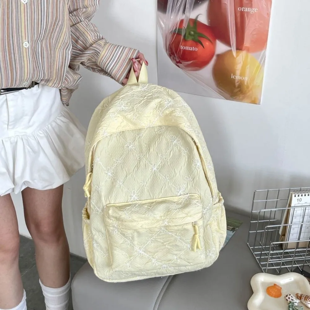 Casual Sweet Bow Backpack Minimalist Solid Color Nylon Rucksack Large Capacity Lightweight Student School Bag Commute
