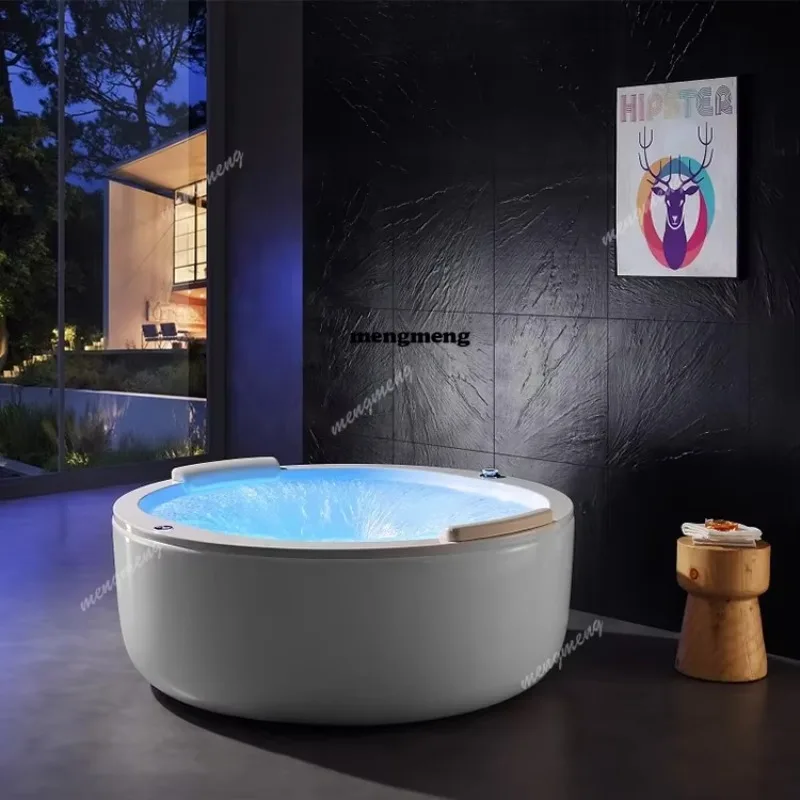 

R Hesperu Round Spa Bath Tub for Adult Free Standing Air Bubble Waterfall Massage Whirlpool 2 Person Bathtub Hotel Decoration 1.