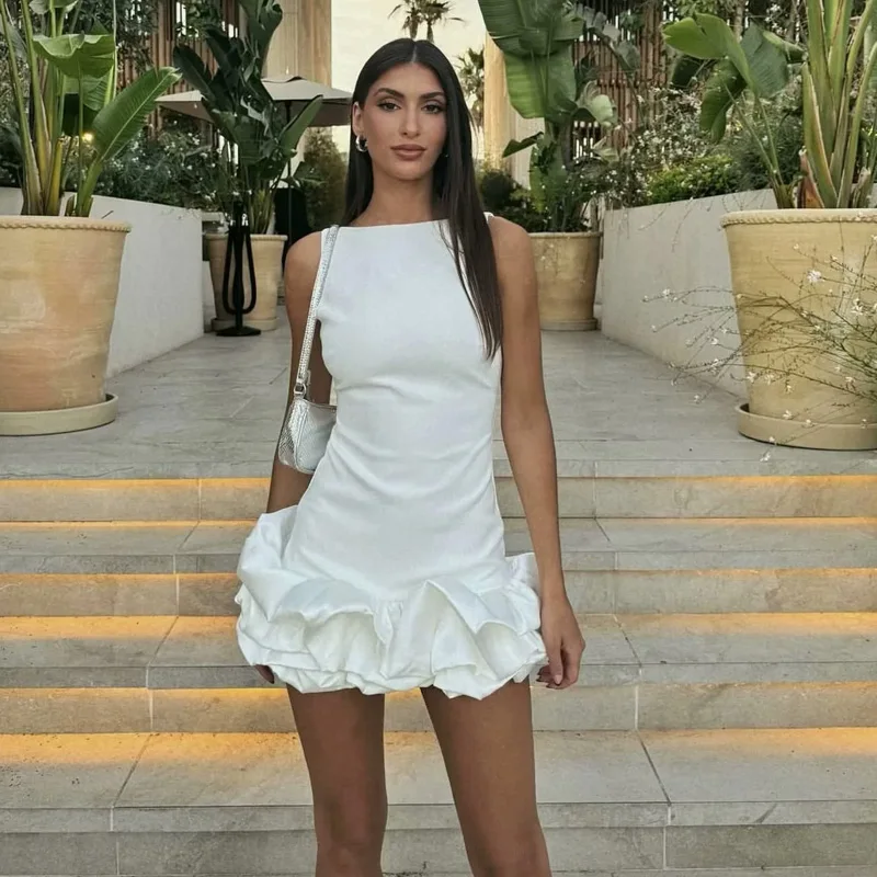 HXAO, vestidos para mujer, vestidos negros sin mangas, minivestido blanco con volantes para mujer, vestidos cortos sexis con espalda descubierta, vestido rojo ajustado para mujer