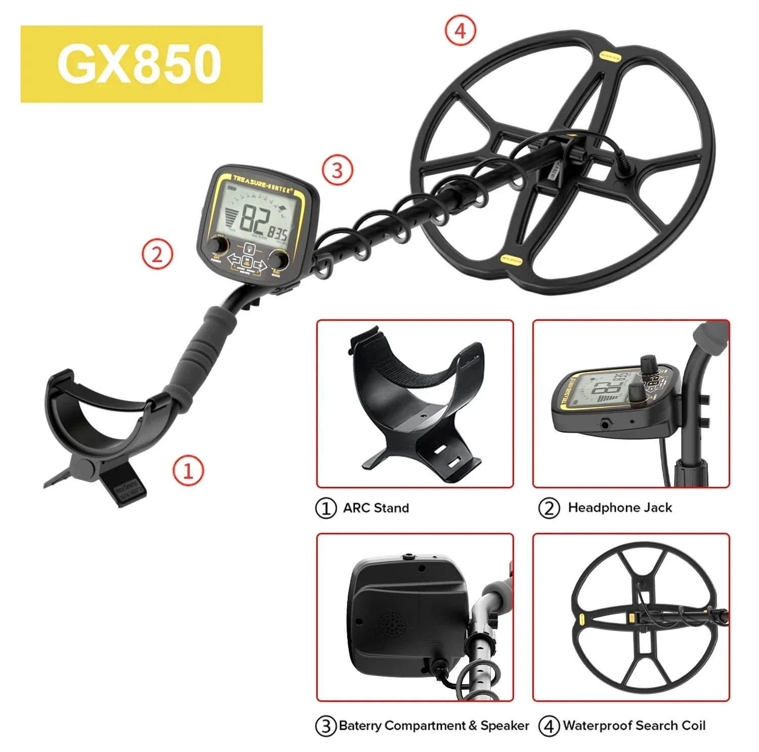 Treasure Hunter GX850 W/ Battery 13inch Coil Metal Detector Professional Underground High Sensitive Waterproof Gold Detector