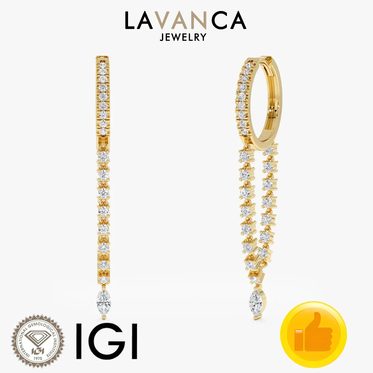 

9K/14K/18K Yellow Gold Lab Created Diamond Earrings Marquise and Round Cut Lab Diamond Tassel Earrings Fine Jewelry For Women