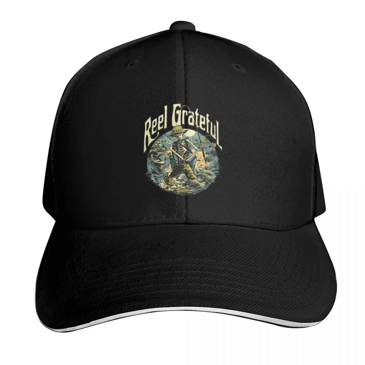 Reel Grateful fly fisherman Baseball Cap Adjustable Buckle Closure Moisture Wicking Quick Dry Curved Brim Classic Fit