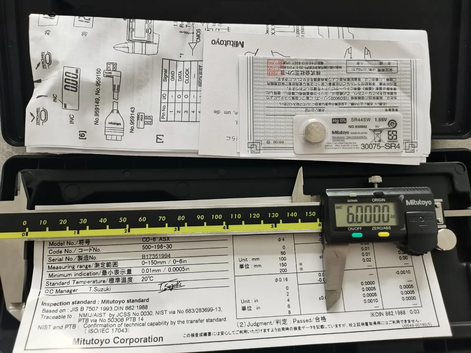 Mitutoyo Digital Caliper Standard 500-196-20 0-150mm 0-6 Absolute AOS Digimatic Digital Caliper Stainless Steel