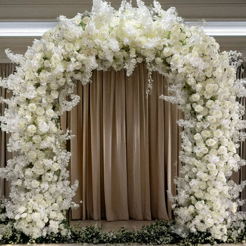 240CM Artificial White Rose Row U-shaped Arch Embroidered Ball Rose Row Wedding Stage Decoration Scene Arrangement