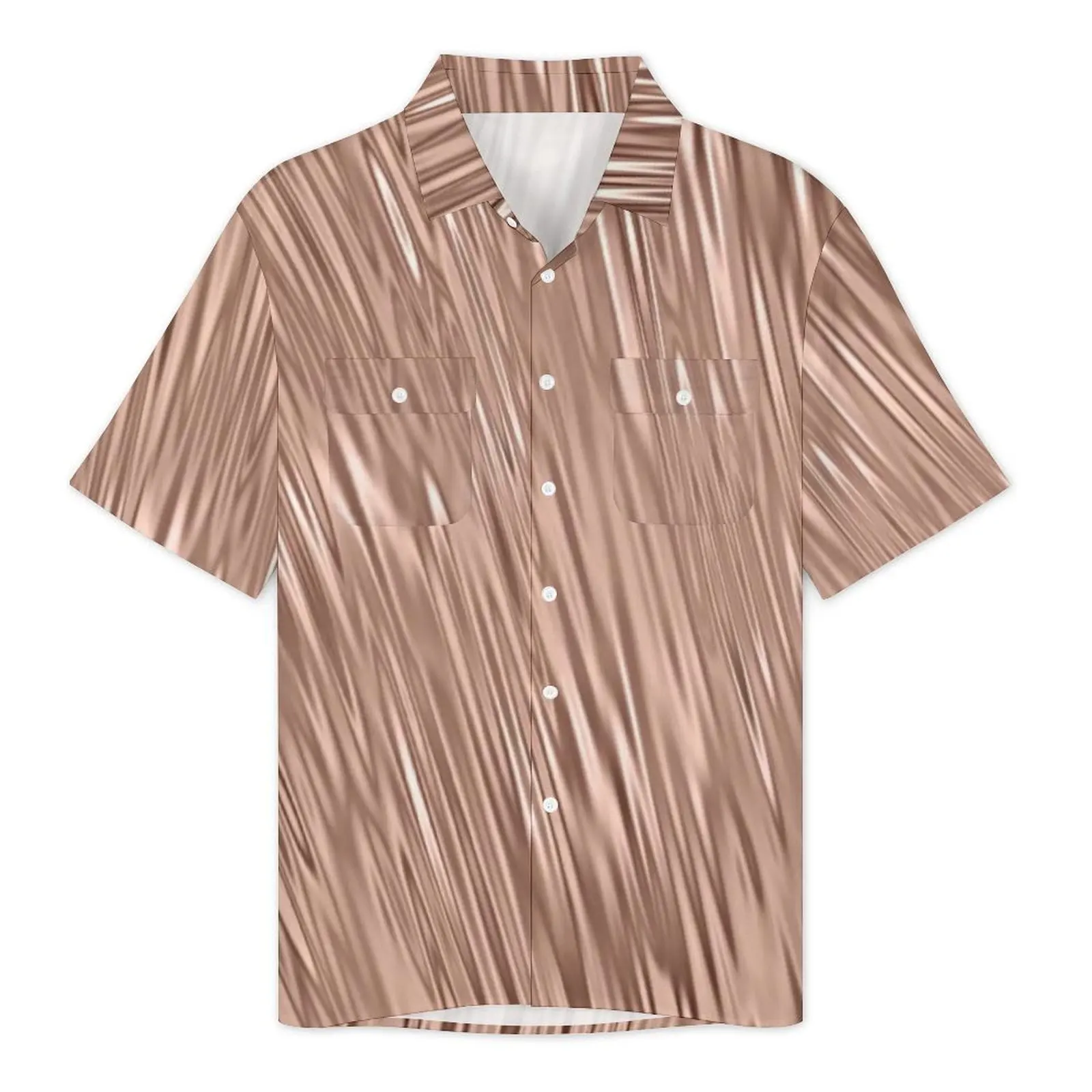 Rose Gold Metallic Hawaiian Shirt For Male Beach Faux Metal Streak Casual Shirts Short-Sleeved Harajuku Design Oversized Blouses