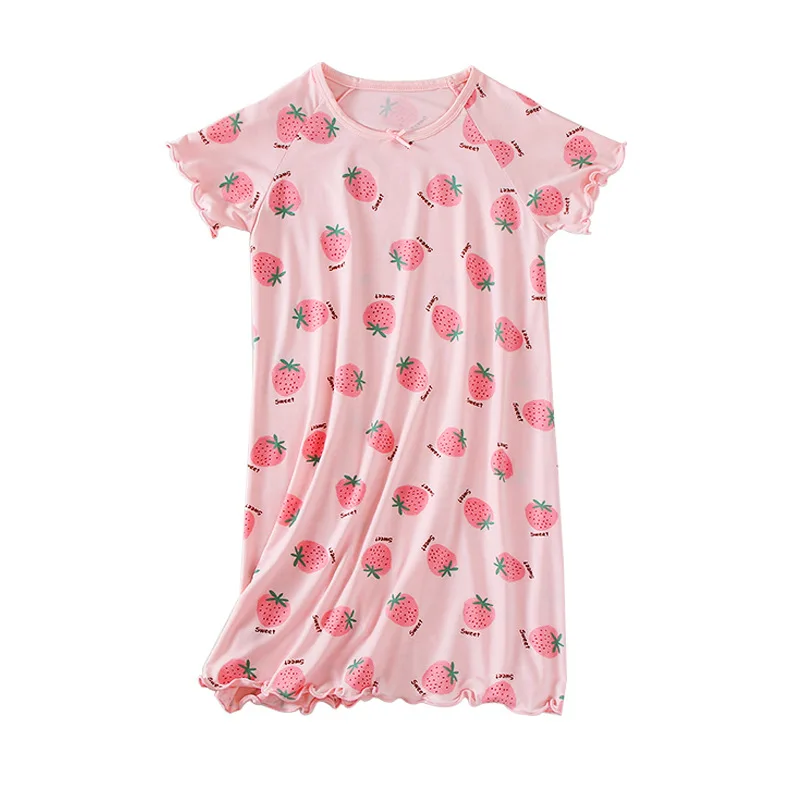 Nightdress viscose soft home clothes students 110-170 new delivery children clothes baby cartoon summer short sleeve pajama