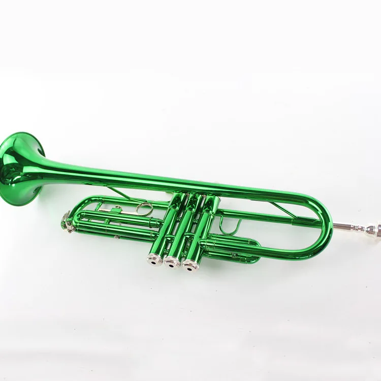 Precio al por mayor Trompeta verde Cuerno Instrumento musical de viento de latón para principiantes