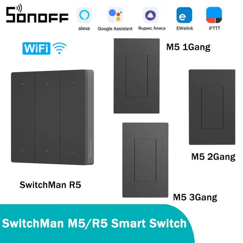 

Умный настенный переключатель SONOFF R5 / M5 SwitchMan, 1/2/3 кнопочный переключатель, работает с Sonoff S-Mate/ R5 EWelink Alexa Google Alice