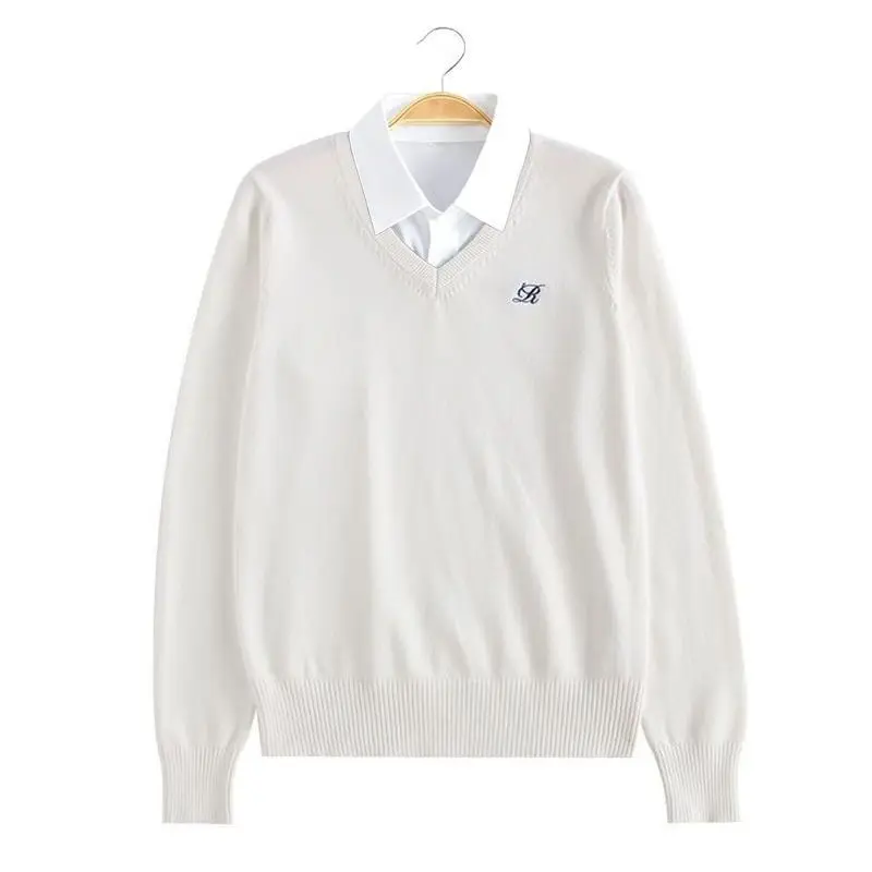 سترة أصلية اقتصادية من طراز Mid-JK بتصميم قطعتين وهمي، برقبة على شكل V وأكمام طويلة محبوكة، مستوحاة من الزي المدرسي للخريف وا...