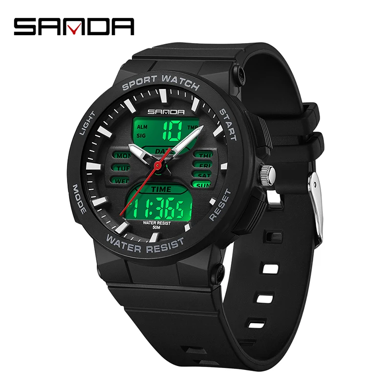 SANDA Top Luxury Women Quartz Watches Waterproof Luminous Ms Outdoor Sport Watch Dual Display Electron Wristwatch Orologio uomo