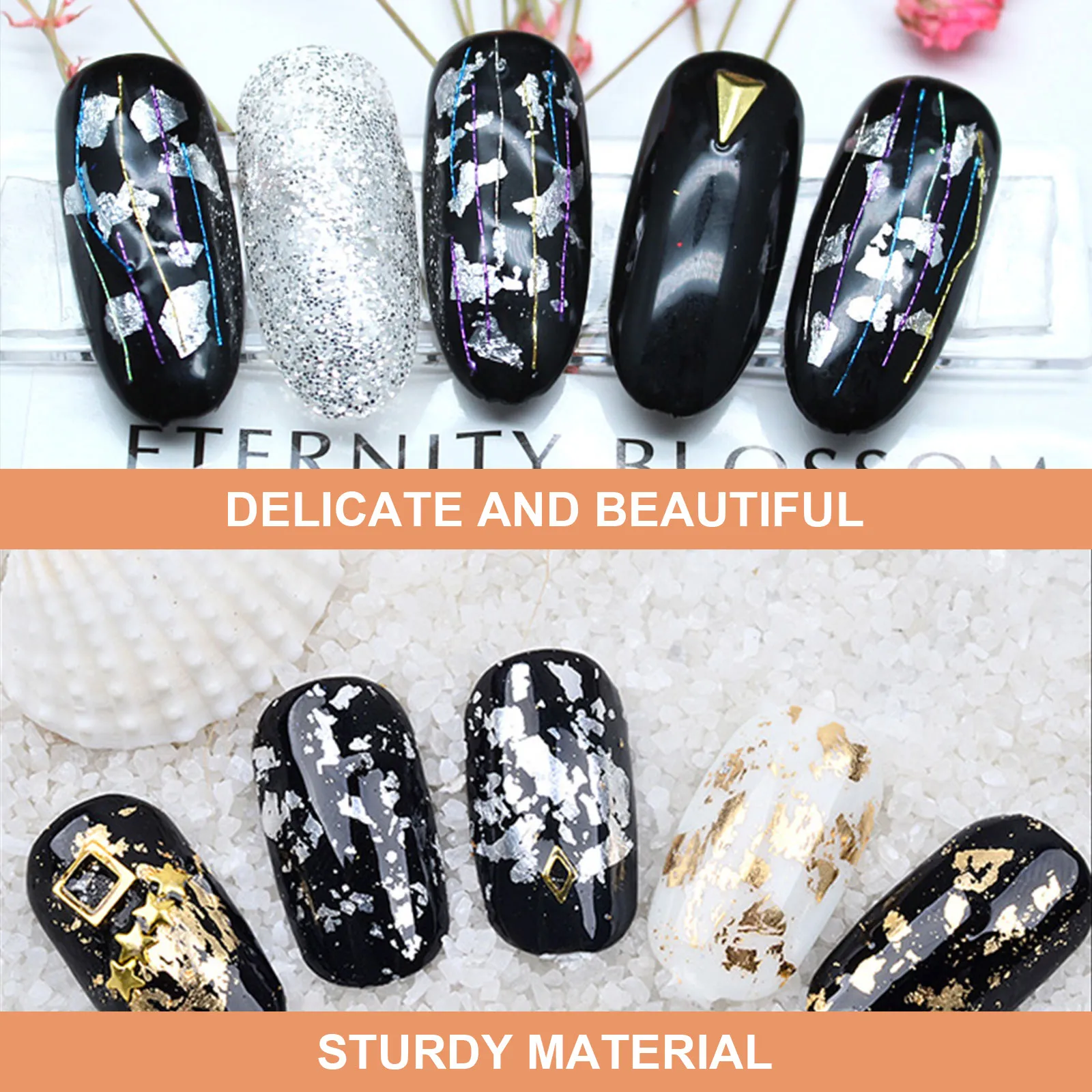 

3Pcs Shiny Tin Foil Nail Art Decorations DIY Manicure Supplies for Women Sparkling Flakes for Christmas Halloween Party