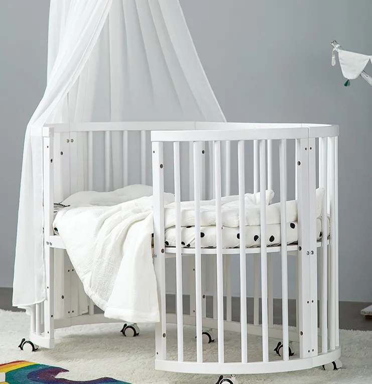 High Quality Cot Baby Bed Adjustable Crib Beech Wood Solid Carton Free Customized Modern Wooden Baby Cradle Cribs for Babies