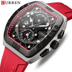 CURREN 8443 Men's Quartz Watch Fashion Unique Calendar Sport Clock Red Blue Silicone Strap Analog Display Watches for Male