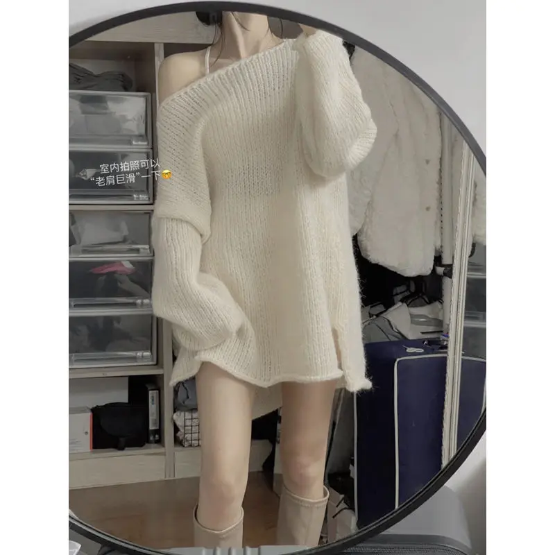 

New Gentle Korean Style Sweater Women's Loose and Lazy Style Western-style Pure Desire Knitted Off Shoulder Top