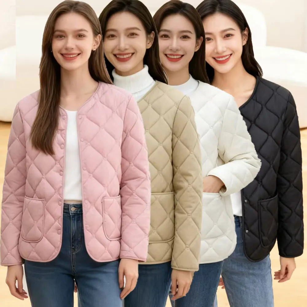 Round Neck Inner Lining Cotton Jacket for Women's Winter New Slim Fit Base V-neck Solid Color Slimming and Warm Short Style Ligh