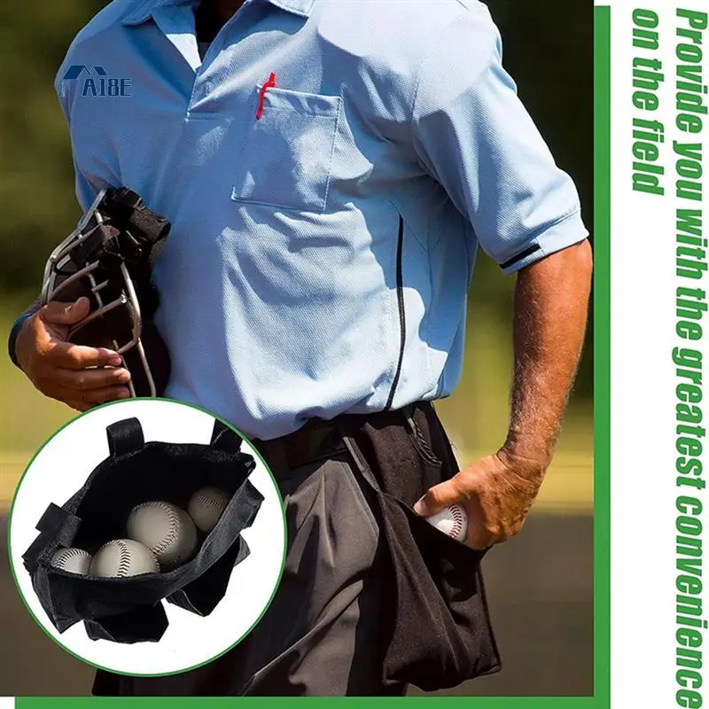 

A18E-2 Pack Umpire Ball Bag Umpire Gear With 2 Side Pockets Umpire Gear For Baseball Big Softball Belt Extra Black