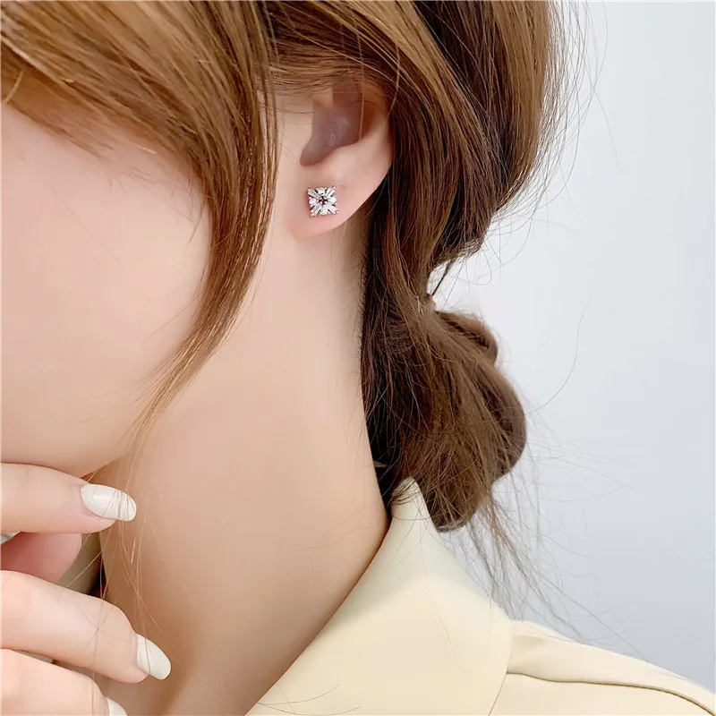 Cute Lovely Square Stud Earrings For Women Shiny Crystal Zirconia Stone Cubic Tiny Ear Nail Jewelry Female Trendy Earring Gifts