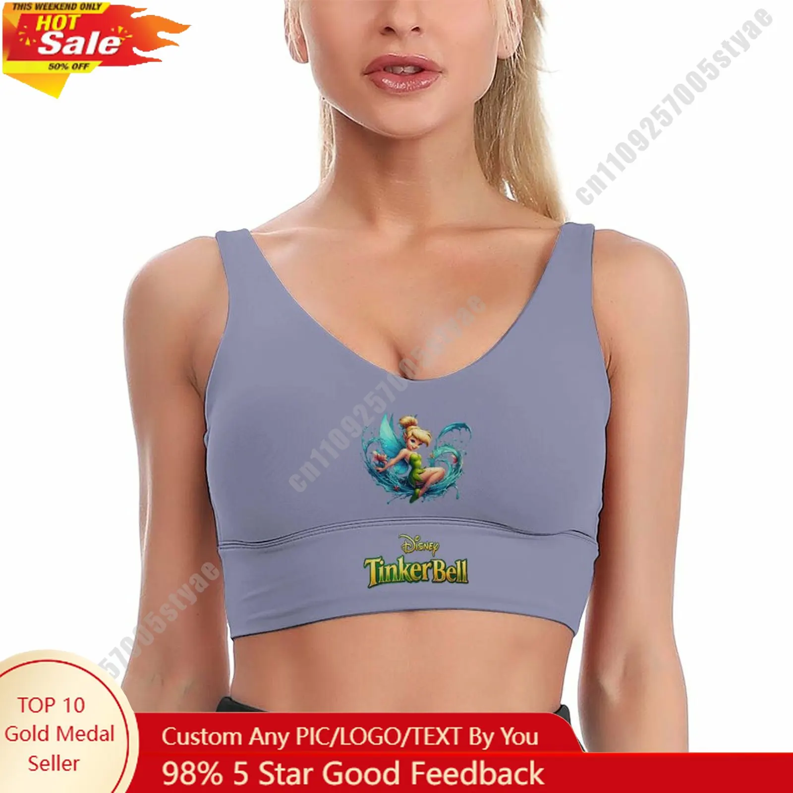 

Tinker Bell Sports Bra Disney Character Custom Breathable Underwear Running Fitness Push Up Bra Fresh Fashionable Gifts
