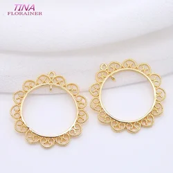 4PCS 17MM 24MM 14K  Gold Color Brass Round 2 Holes Charms Pendants High Quality Diy Jewelry Findings Accessories