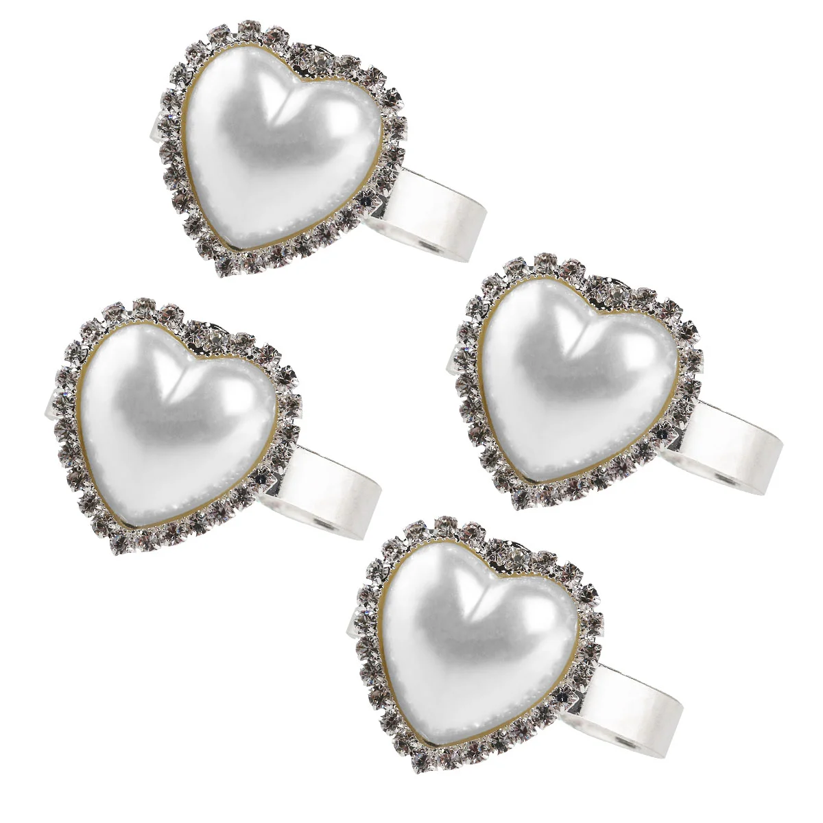 

4 Pcs Napkin Buckles Serviette Holder Heart Holders Dining Table Ring Pearl Rings