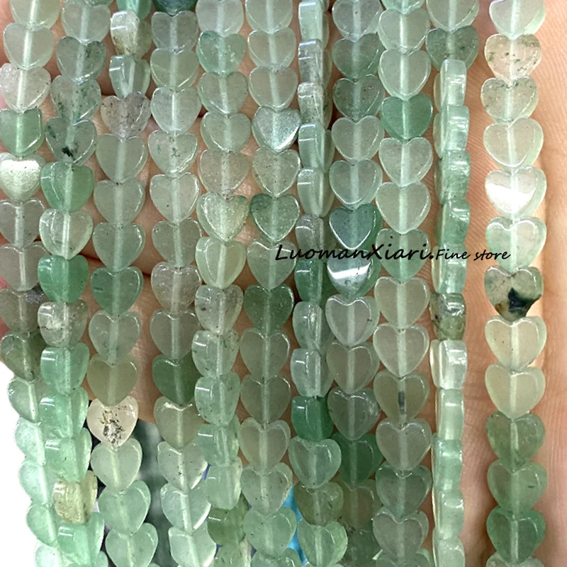 6MM bentuk hati cinta batu alam hijau Aventurine longgar manik-manik Spacer untuk membuat perhiasan Diy gelang pesona aksesoris