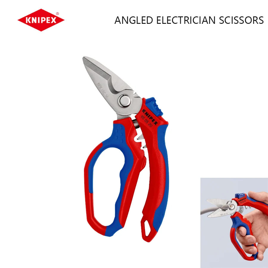 KNIPEX 950520SB Angled Electrician Scissors 160 mm Non-Slip with Multi-component Grips Elbow Multifunctional Scissors