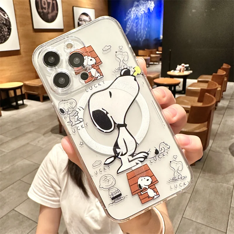 Snoopy Schattige Cartoon Met Magsafe Hoesje Voor Iphone 15 14 13 12 11 Pro X Xs Max Se2 7 8 Plus Hard Shell Magnetisch Compatibel Hoesje