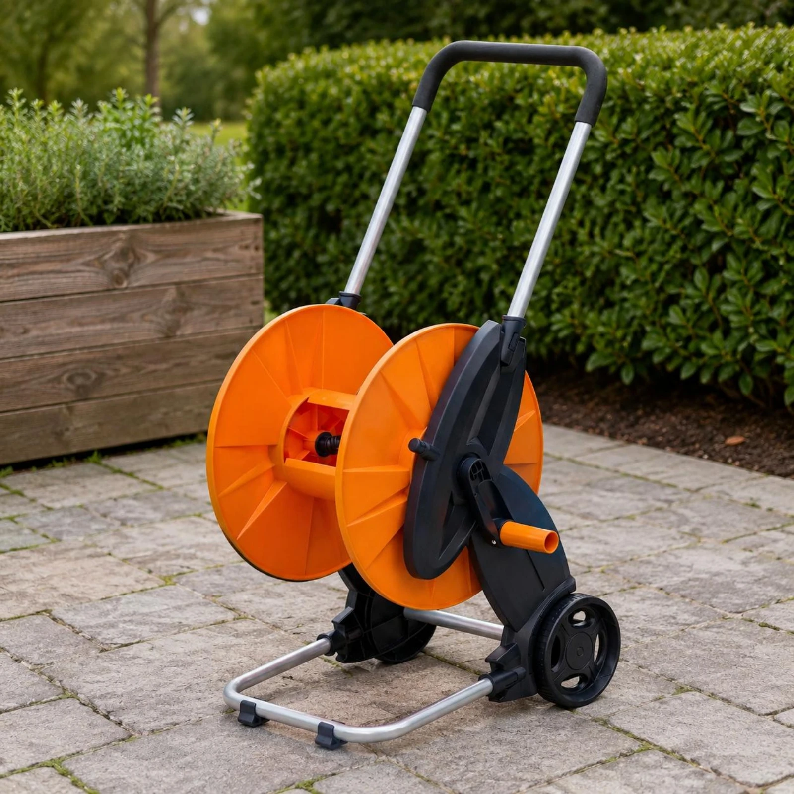 Garden Hose Reel Carrier Easy to Move Water Hose Trolley Wheels Even Rewind for Outdoor
