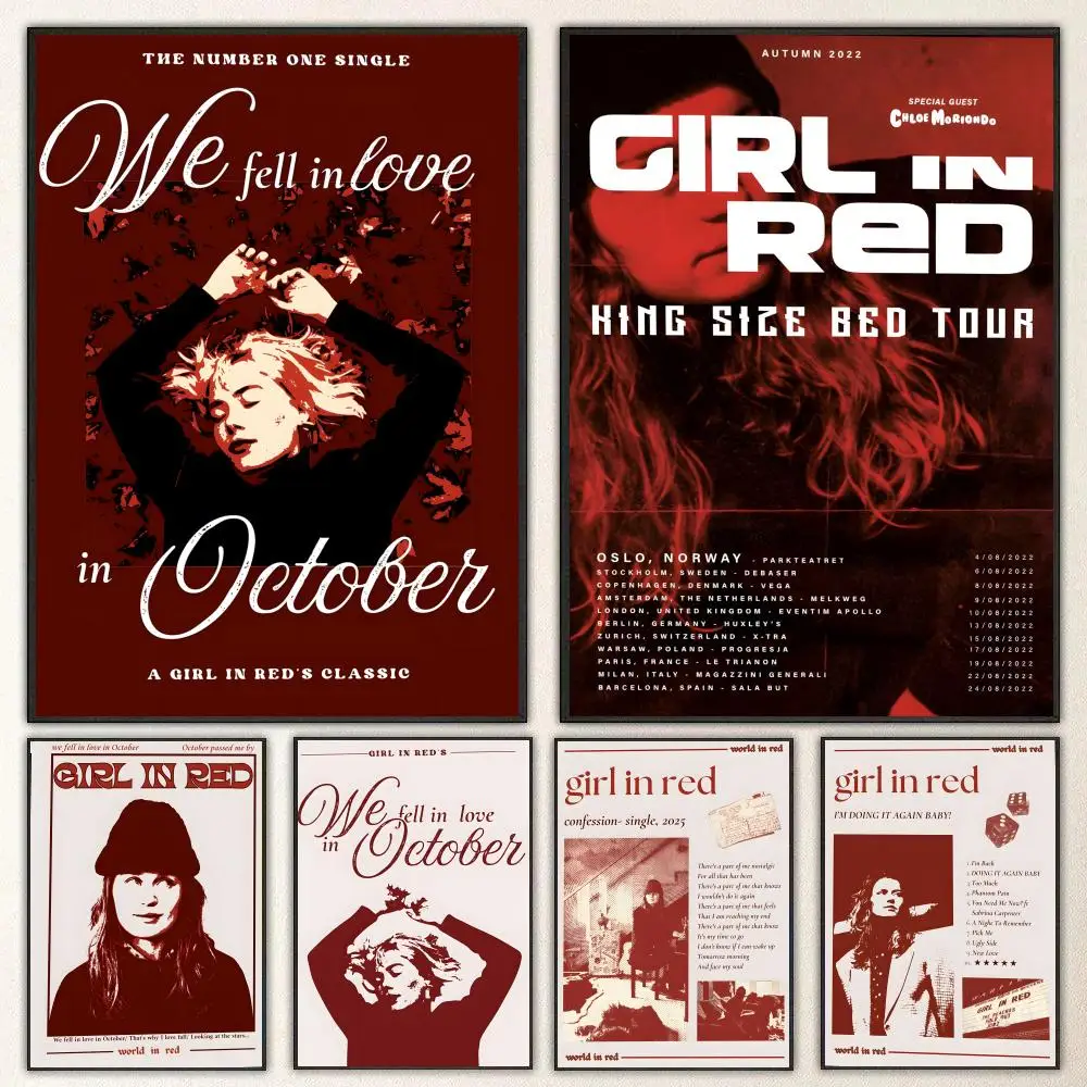Singer Girl in Red Poster High-definition  poster stickers, suitable for bedroom, living room, home decoration