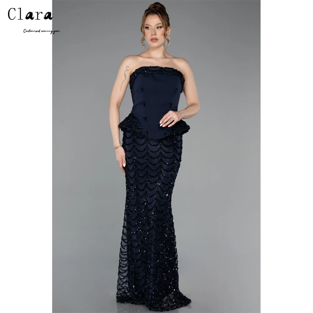 

Clara Custom Dark Blue Fishtail Off-shoulder Embroidery Ball Gown Dress 2026 Woman Chic Wedding Evening Dress for Event Dresses