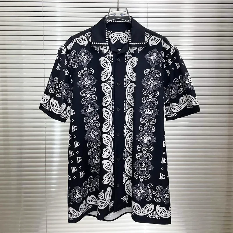 

Luxury Royal Shirts Men Clothing Letter Floral Designer Digital Printing Short Sleeve Shirts Camisas Social Masculina De Luxo