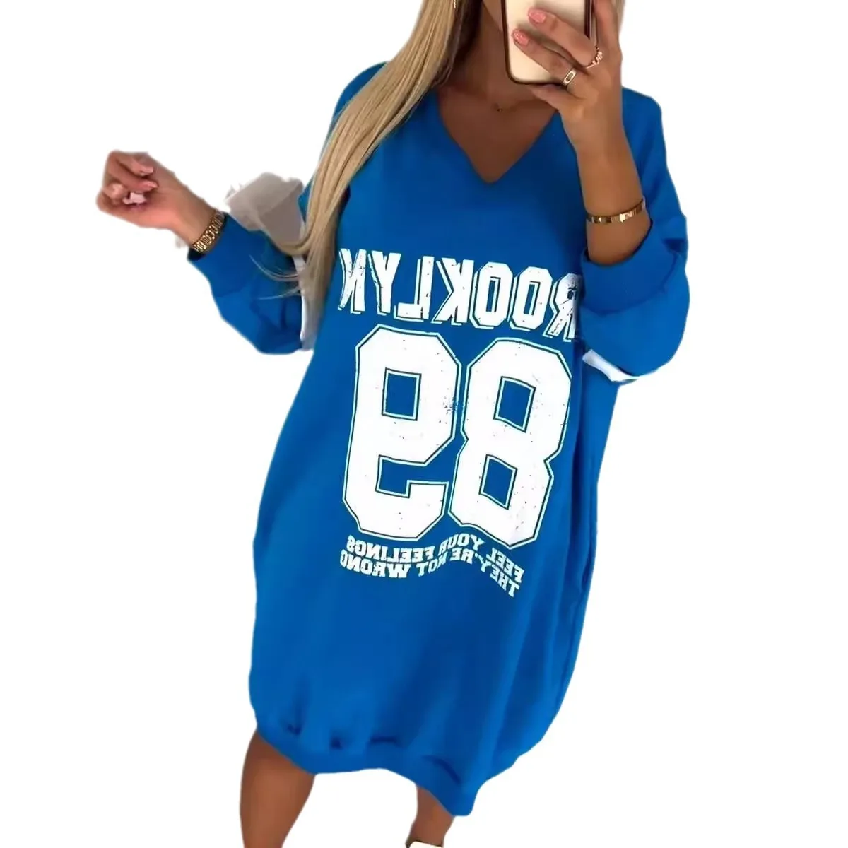 Summer New Print T-Shirt Dress For Women V-Neck Long Sleeve Sports Football Jersey Y2K Loose Oversized Top Fashion Hoodies Dress