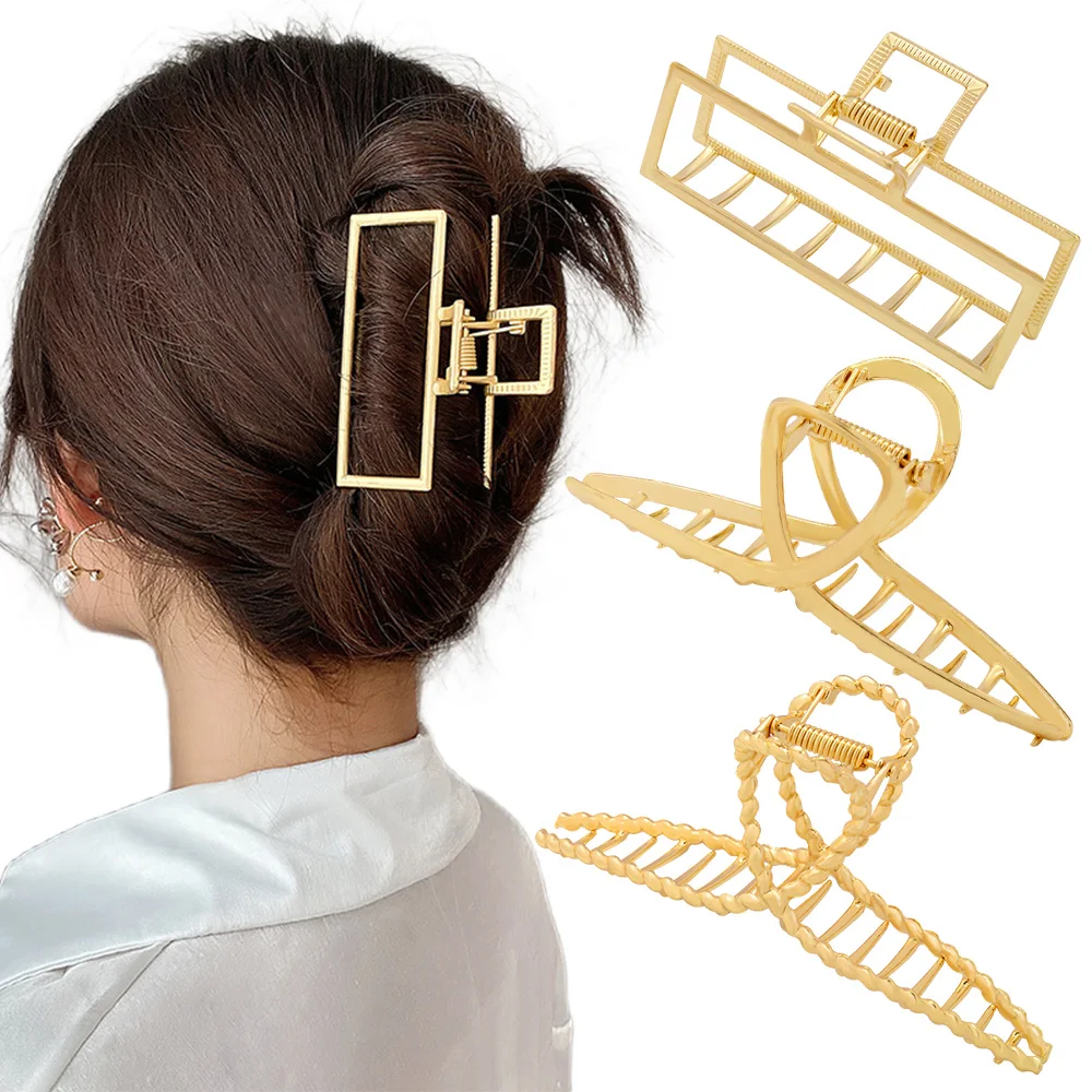 女性のための黒い金属のヘアクリップの爪,幾何学的な十字架,強力なキャッチ,フェミニンなアクセサリー,パンクファッションのヘッドウェア,ゴールド,シルバー,パック,3個