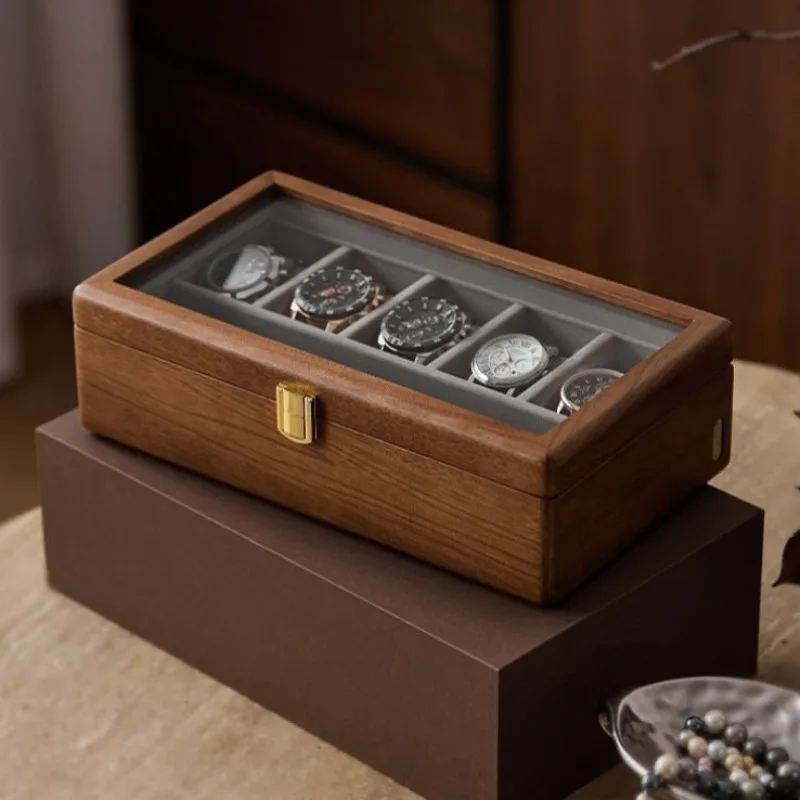 Solid Wood Watch Storage Box Luxury Watch Display Boxes 6 Slot Watches Organizer Case Large Man Wrist Watches Collection Cases