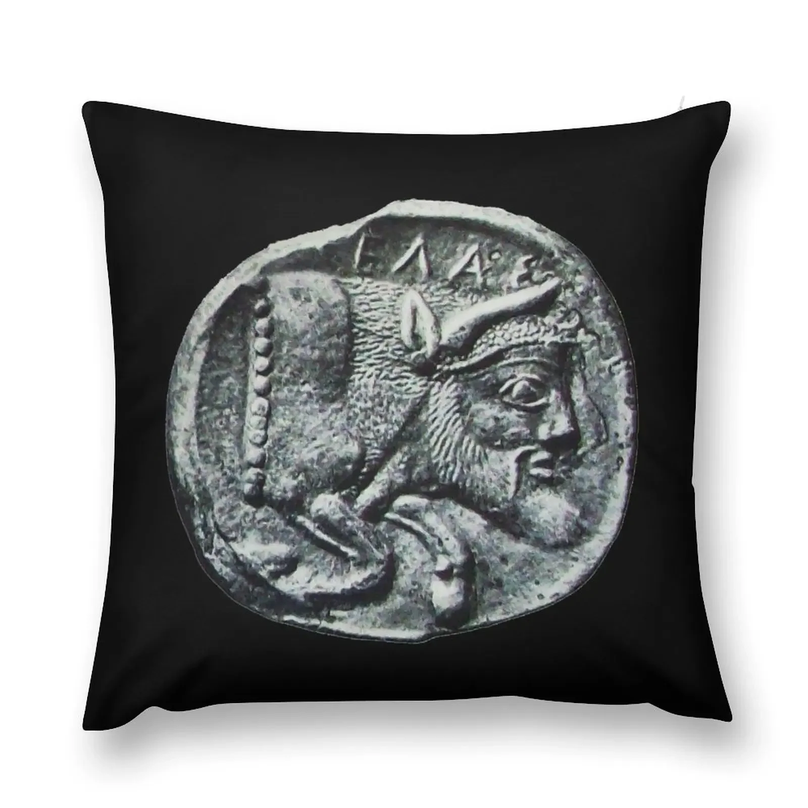 ANTIQUE GREEK SICILIAN SILVER COIN,Androcephalic Bull, River God Gelas Throw Pillow Pillow Covers Decorative bed pillows pillow