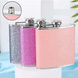 1pc Glitter 6oz Stainless Steel Hip Flask -Girls Glitter Bling Pocket Decorative Flask for Vodka Whisky