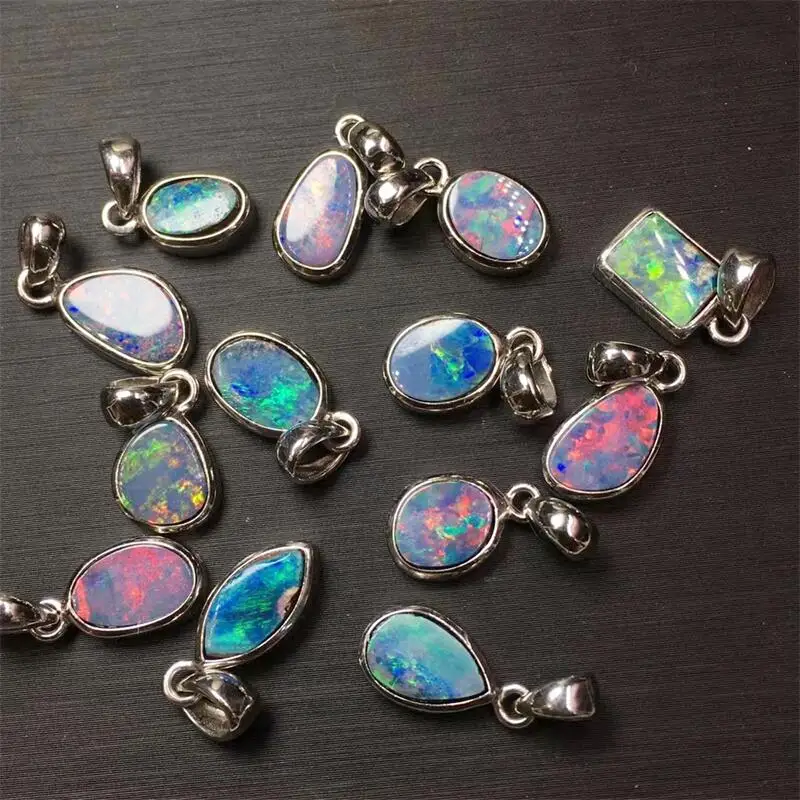 S925 Natural Australian Colored Opal Pendant DIY Necklace Reiki Healing Fengshui For Women Holiday Gift