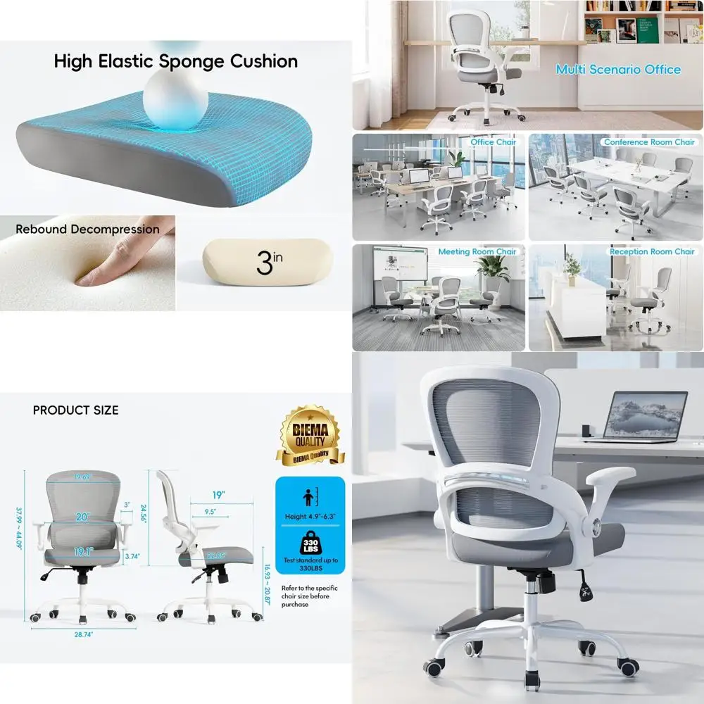 Silla de escritorio ergonómica con respaldo alto para el hogar y la oficina, cómodo asiento para computadora, asiento ancho para grandes y altos, capacidad de 330 libras (gris)