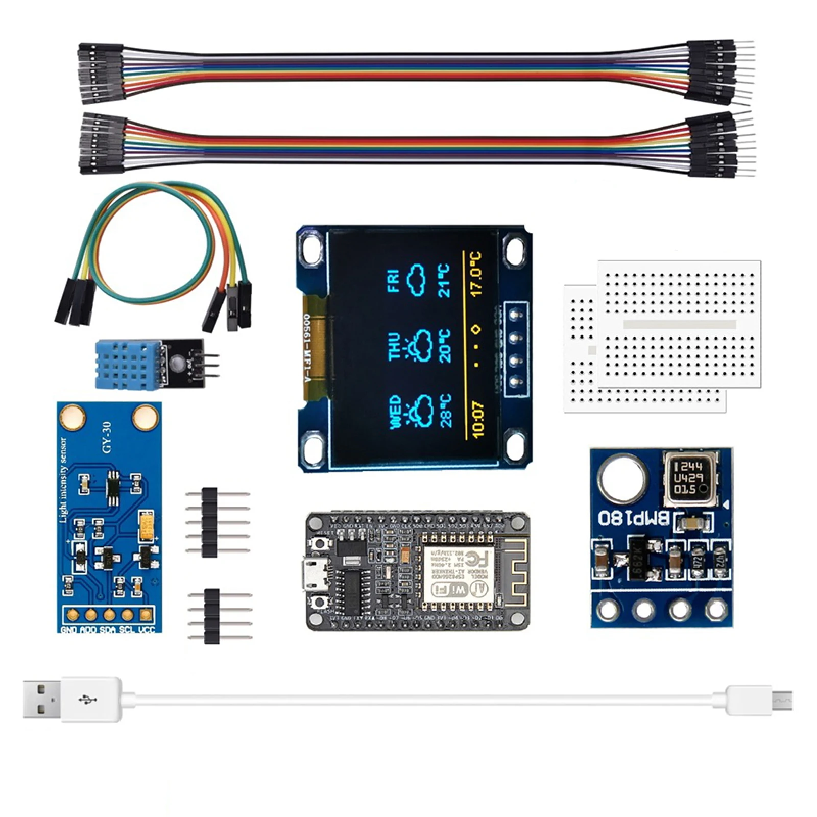 Weather Station ESP8266 Kit For Windows OS w/DHT11 BMP180 Sensors Temperature Humidity Atmosphetic Pressure LCD Display Kit