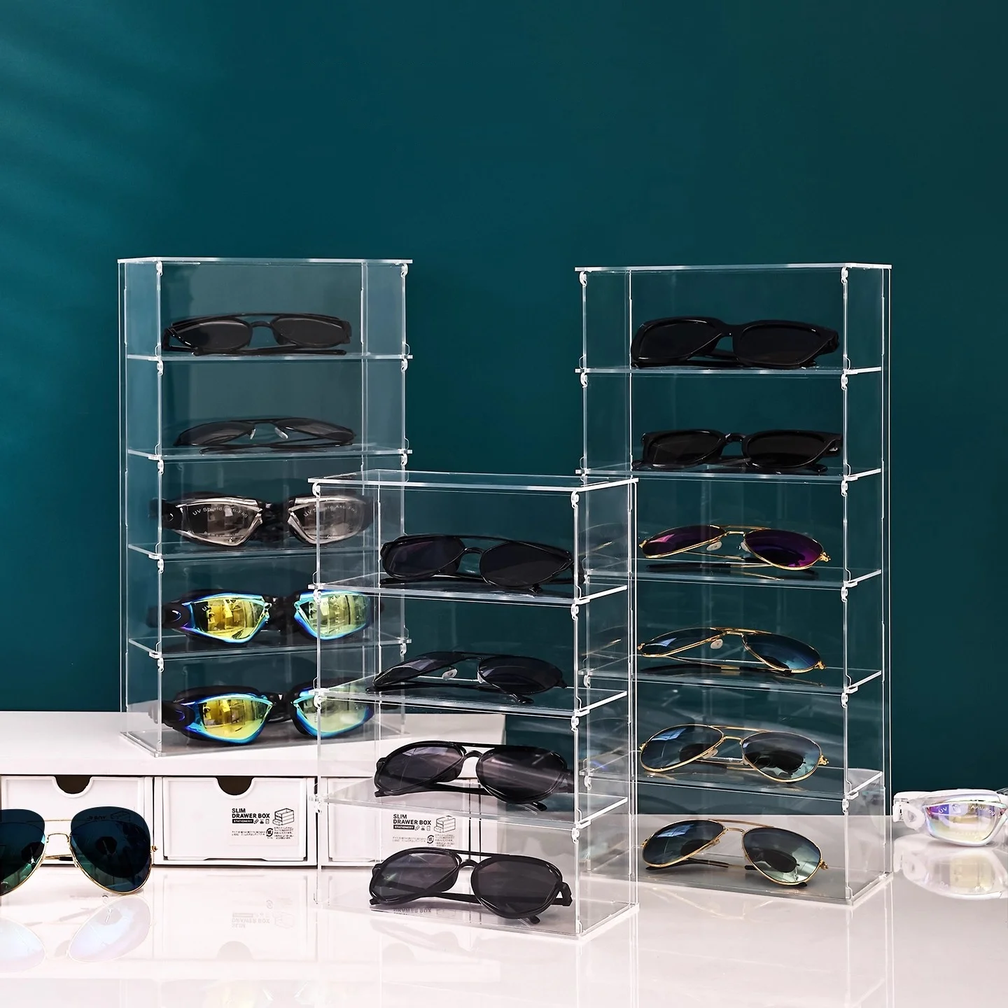 4/5/6 Acrylic Display Case, Collection Display Case for Mini Pop Figures, Acrylic Eyewear Sunglasses Rack, Freestanding or Wall-