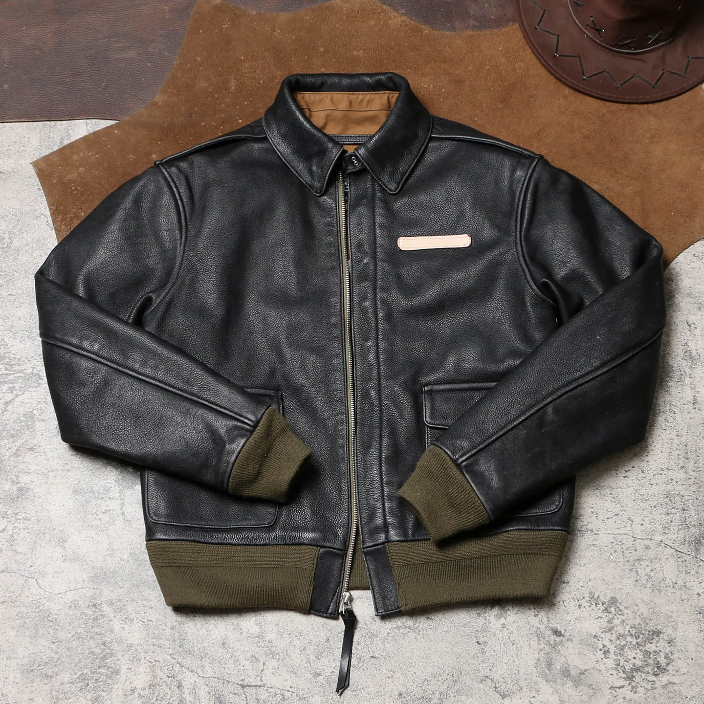 Tailor Brando 1.5mm Distressed Cowhide Men's Classic A-2 Vintage Aviator Genuine Leather Jacket
