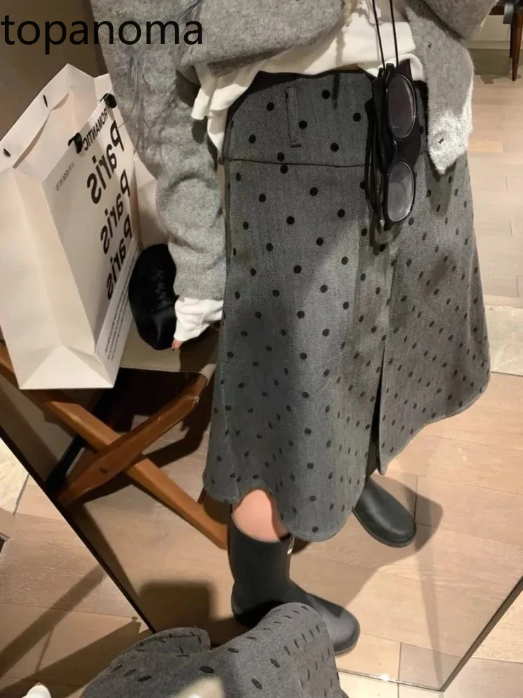 

Topanoma Skirts Women Polka Dot High Waist Autumn Winter Vintage Sweet Elegant Pleated Skirt French Style Chic Fashion Casual
